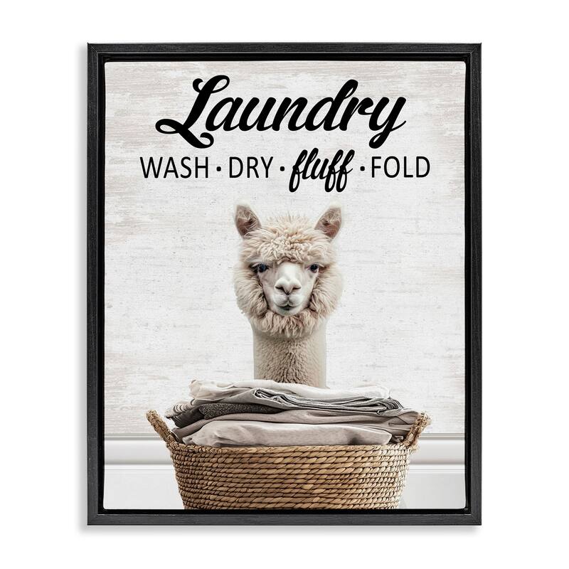 Stupell Wash Dry Fluff Laundry Framed Floater Canvas Wall Art Design By Lettered and Lined - 17 x 21 - Black