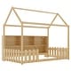 preview thumbnail 16 of 14, Twin Size Wood House Bed with LED Light, Storage Bookshelf and Guardrails