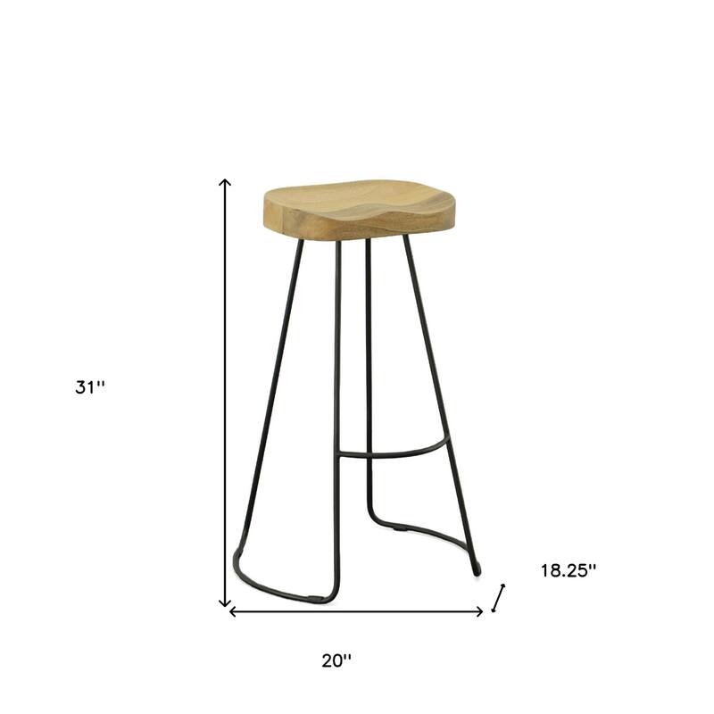 Set of Two 31" Chestnut and Black Solid Wood and Steel Backless Bar Height Bar Chairs
