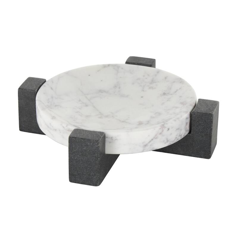 Marble Geometric Round Tray with Black X-Shaped Base - White - Roche River Decor