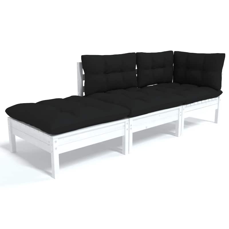 vidaXL Solid Wood Pine Patio Lounge Set 3 Piece with Cushions Multi Colors - 25" x 25" x 24.6"