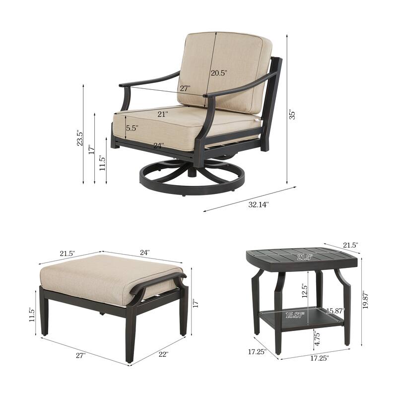 Arriona Swivel Patio Converstion Chair with Sunbrella Cushions