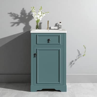 20" Bathroom Vanity with Ceramic Sink, Soft-Close Door, Adjustable Shelf, and Door-Mounted Storage Rack for Small Bathrooms