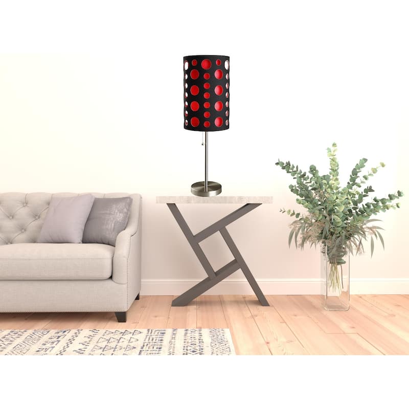 33" Steel Mod Table Lamp With Black And Red Drum Shade - 16 x 16 x 33
