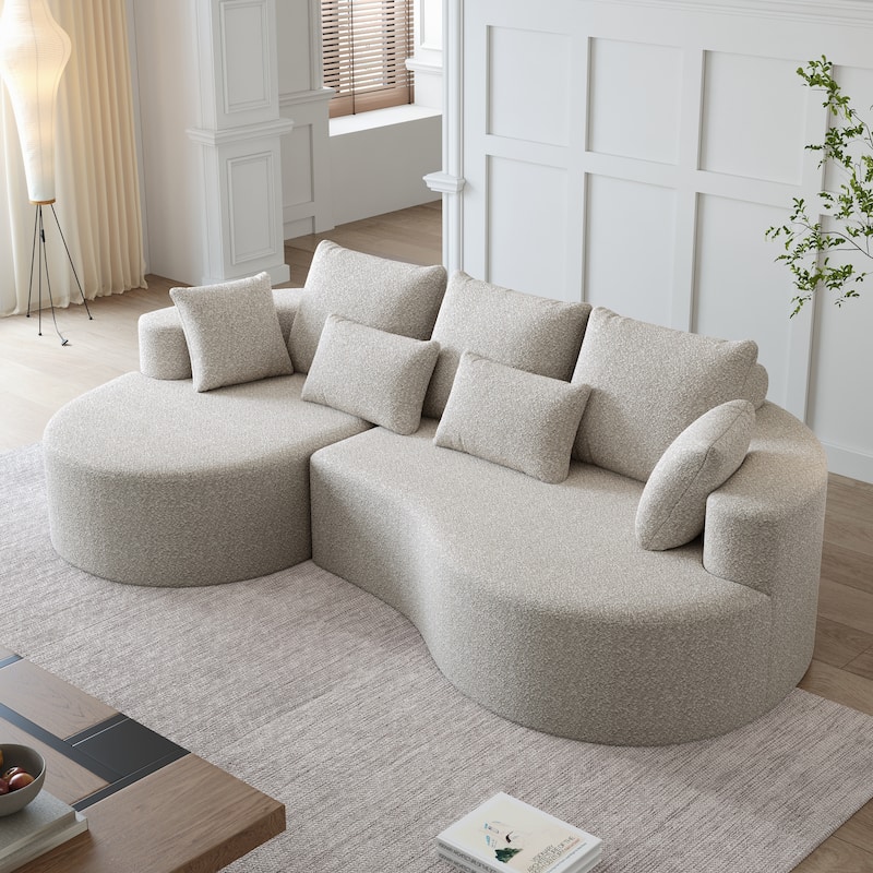 L-Shaped Curved Cloud Sectional Couch, Oversized Chenille Upholstered 4-Seater Sofa, Full Compressed Corner Sofa with 7 Pillows