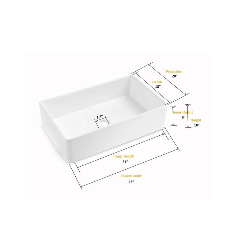 KitchenBathCollection Charleston 33'' x 10" Fireclay Farmhouse Kitchen Sink Set - 33" W x 20.25" L x 10" H