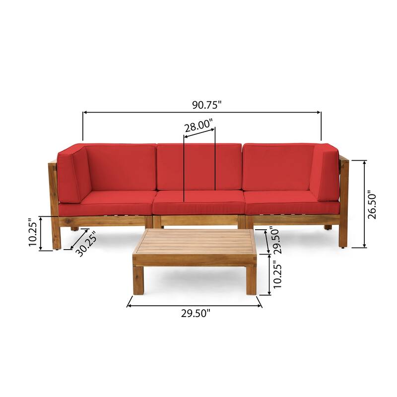 Oana Outdoor 3-Seater Acacia Wood Sectional Sofa Set with Coffee Table by Christopher Knight Home