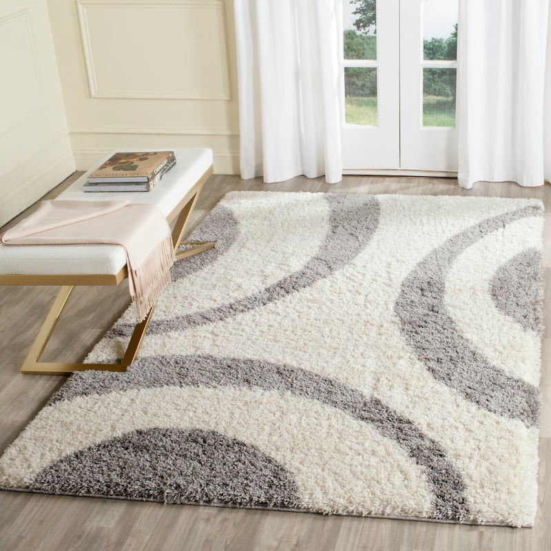 SAFAVIEH Portofino Shag Sunna Modern 2-inch Thick Rug - 6'7" x 9'2" - Ivory/Grey