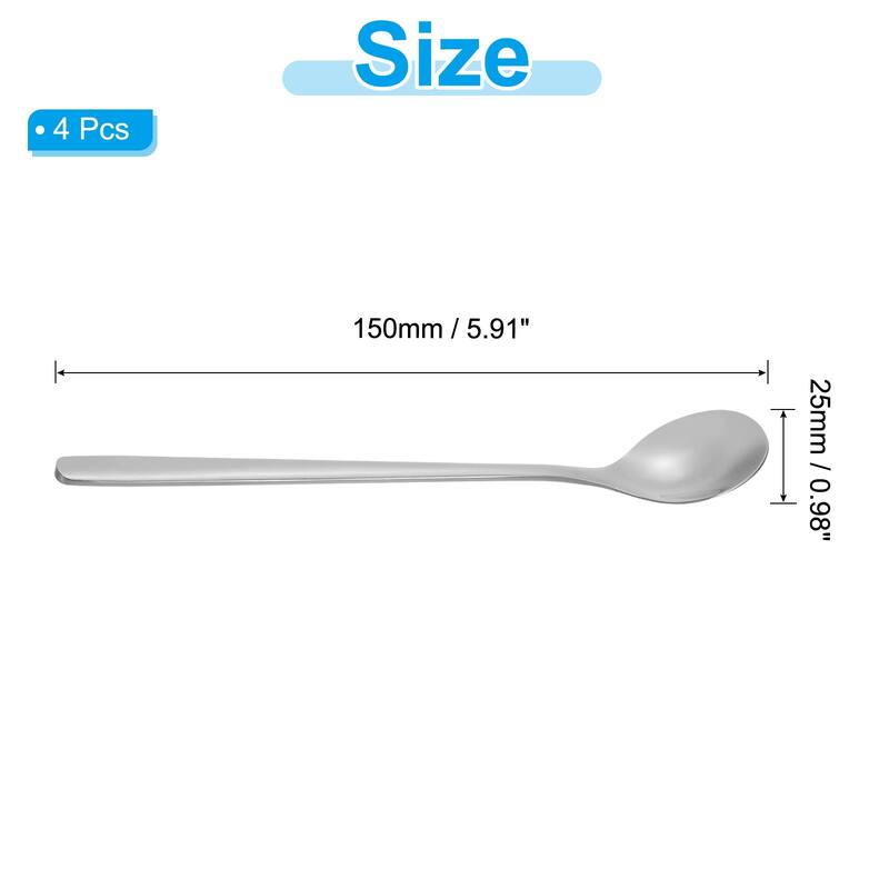 Long Handle Iced Tea Spoon, 4 Pcs 6" Stainless Steel Long Spoons - Silver Tone