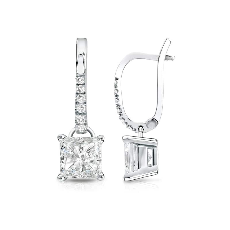 Auriya 14k Gold 1 3/4ctw Princess-cut Diamond Dangle Earrings (I-J, SI2-SI3) - White