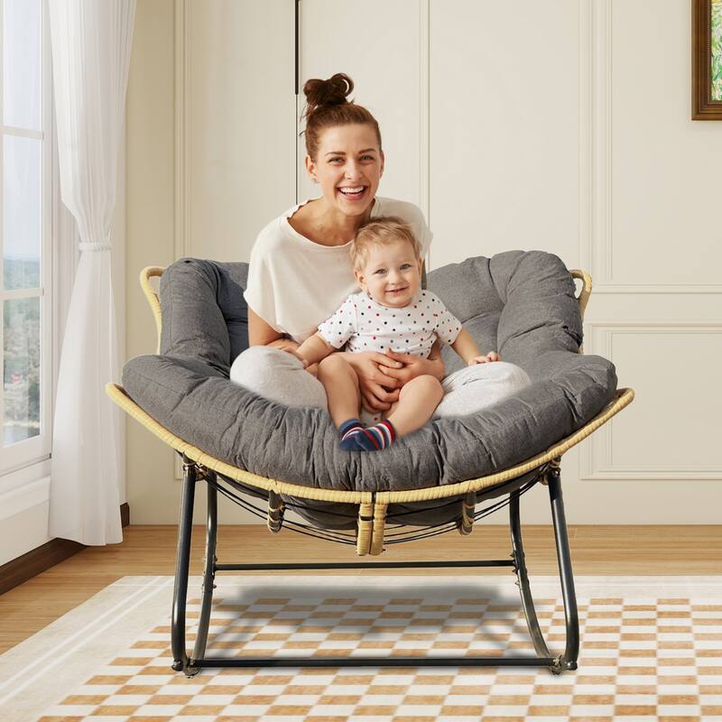 9.7 lbs Ultra-Plush Rattan Rocking Chair with Anti-Tip Design – 450 lb Weight Capacity, Easy Assembly Included