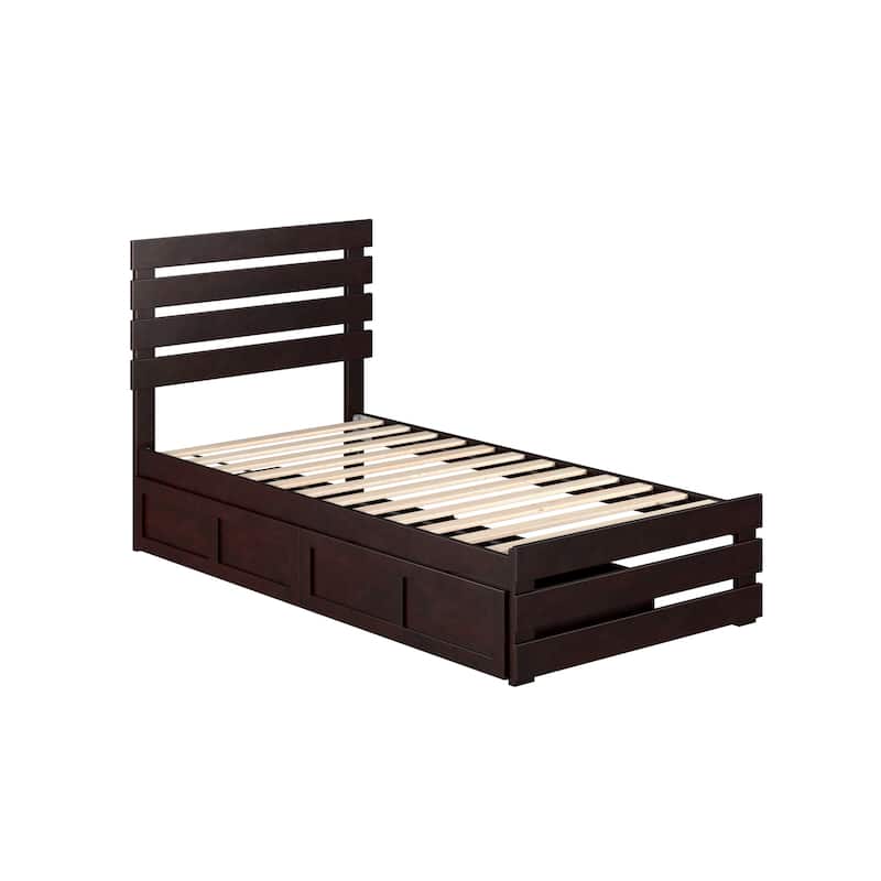 Oxford Twin Platform Bed with Matching Footboard & 2 Storage Drawers in Espresso