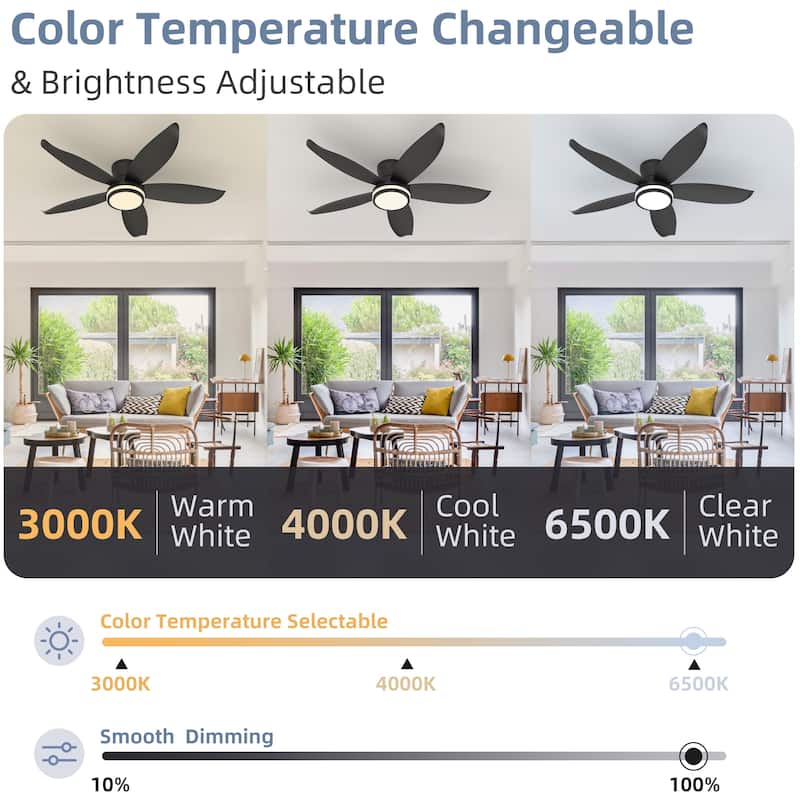 42-inch 5-blade high-airflow easy-install plug-in ABS blade ceiling fan light - Black