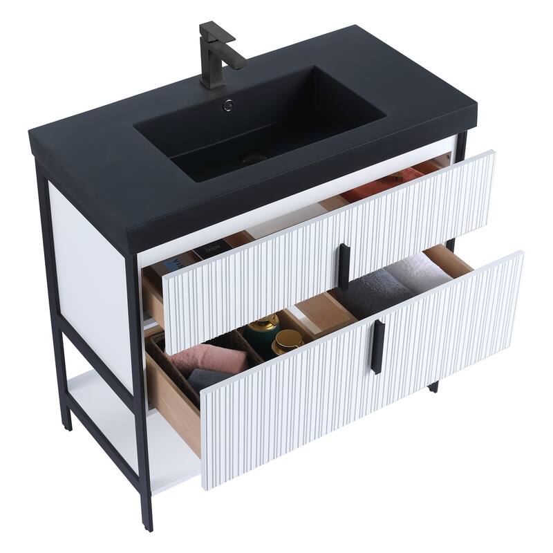 Fine Fixtures Serenity Modern Bathroom Vanity with Black Gel Acrylic Top