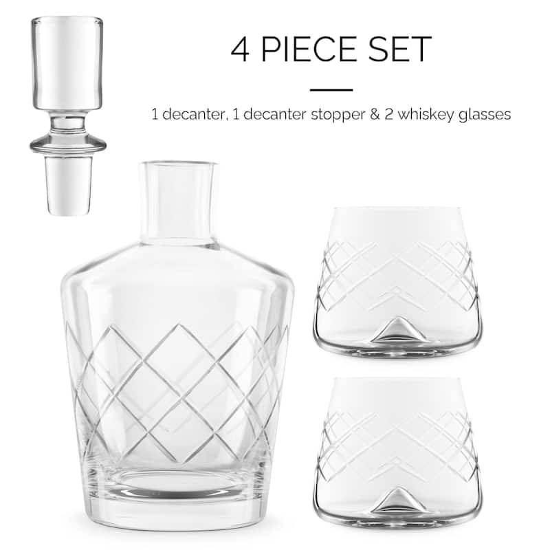 Final Touch 4 Piece Lead Free Crystal Whiskey Decanter Set - Decanter: 35 oz and Glasses: 13.5 oz