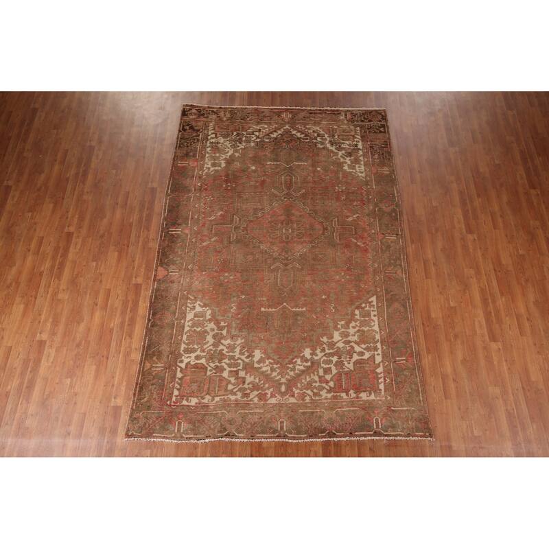 Geometric / Medallion Heriz Persian Vintage Rug Handmade Wool Carpet - 7'2"x 10'8"