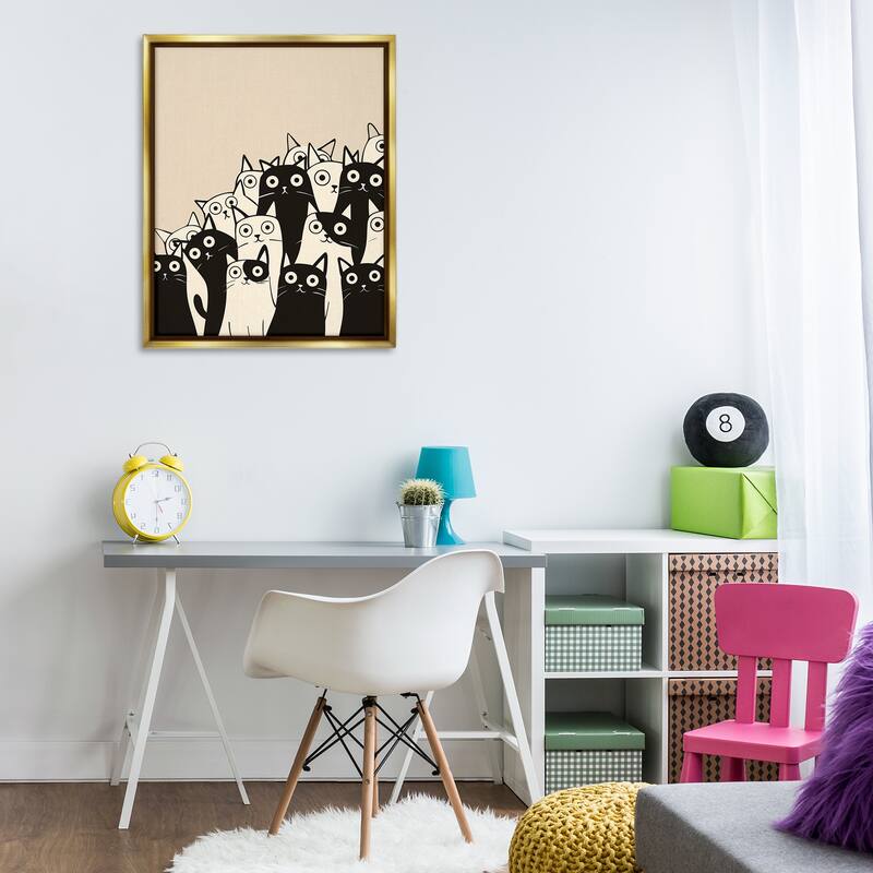 Stupell Fun Modern Black & White Cats Framed Floater Canvas Wall Art Design By Arlington Prints