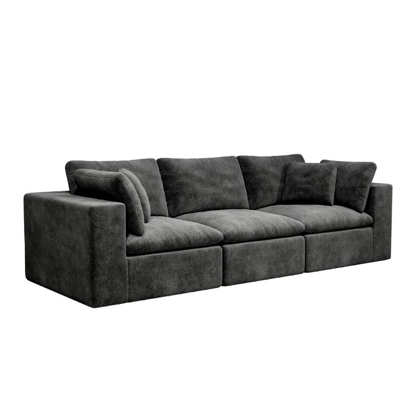 Roomfitters 108.3" Modular Sectional Sofa, 3-Piece Compressed Cloud Couch, No Assembly Required, Plush Corduroy, Grey