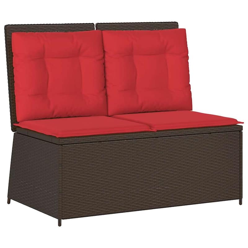 vidaXL Garden Bench with Cushion Brown Poly rattan - 26 x 43 x 37
