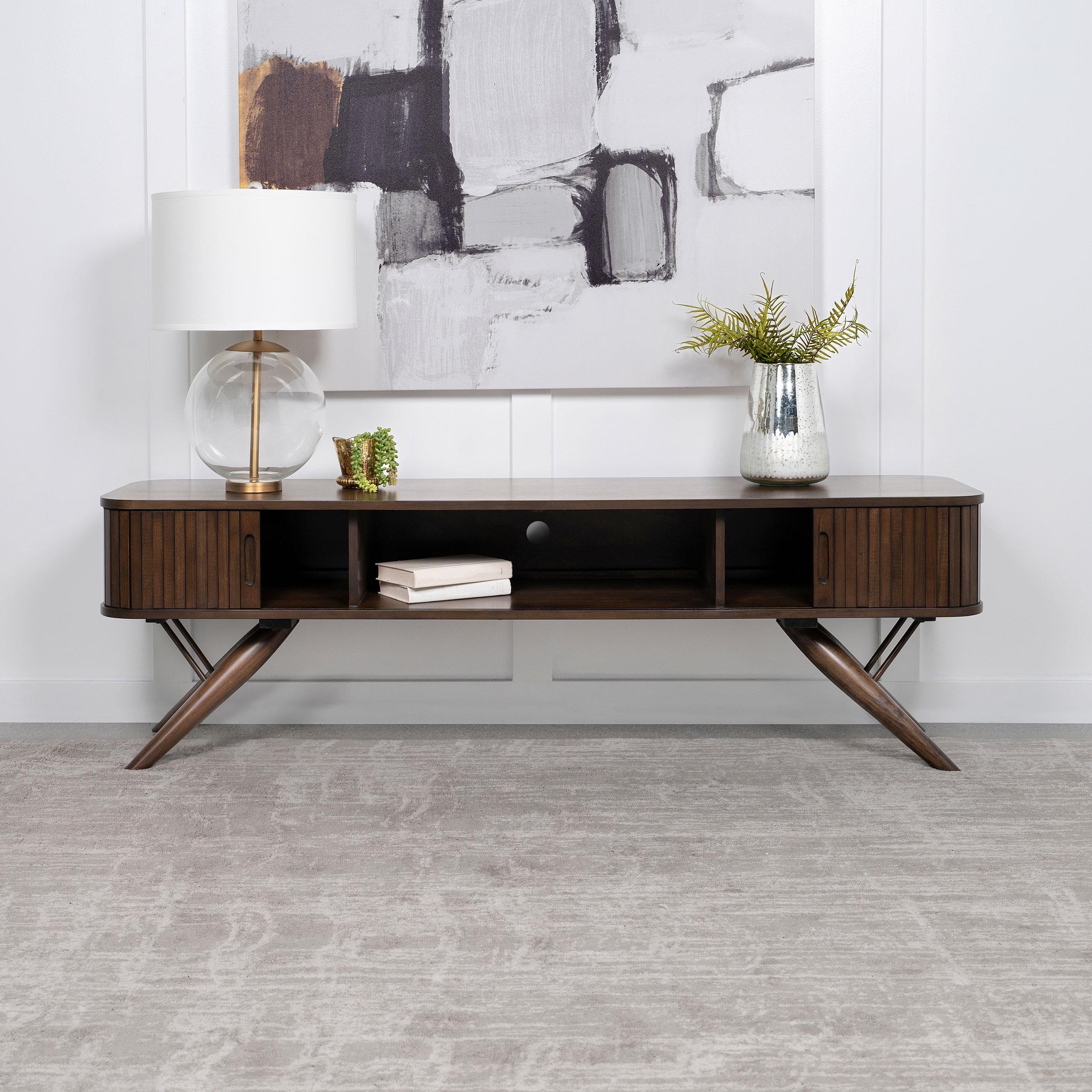 Valna Wood 71-inch TV Stand with Sliding Doors Walnut
