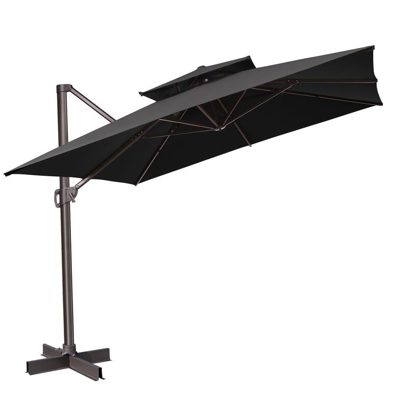 Crestlive Products 11FT Square 360 Degrees Rotation Patio Cantilever Offset Double Top Umbrella