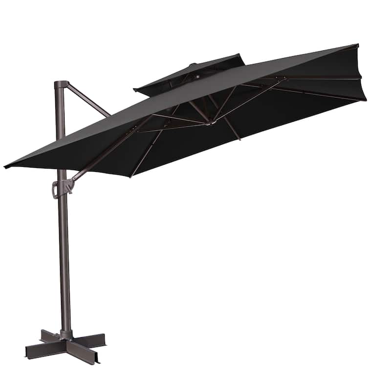 Crestlive Products 11FT Square Patio Offset Double Top Umbrella with Crank - Black
