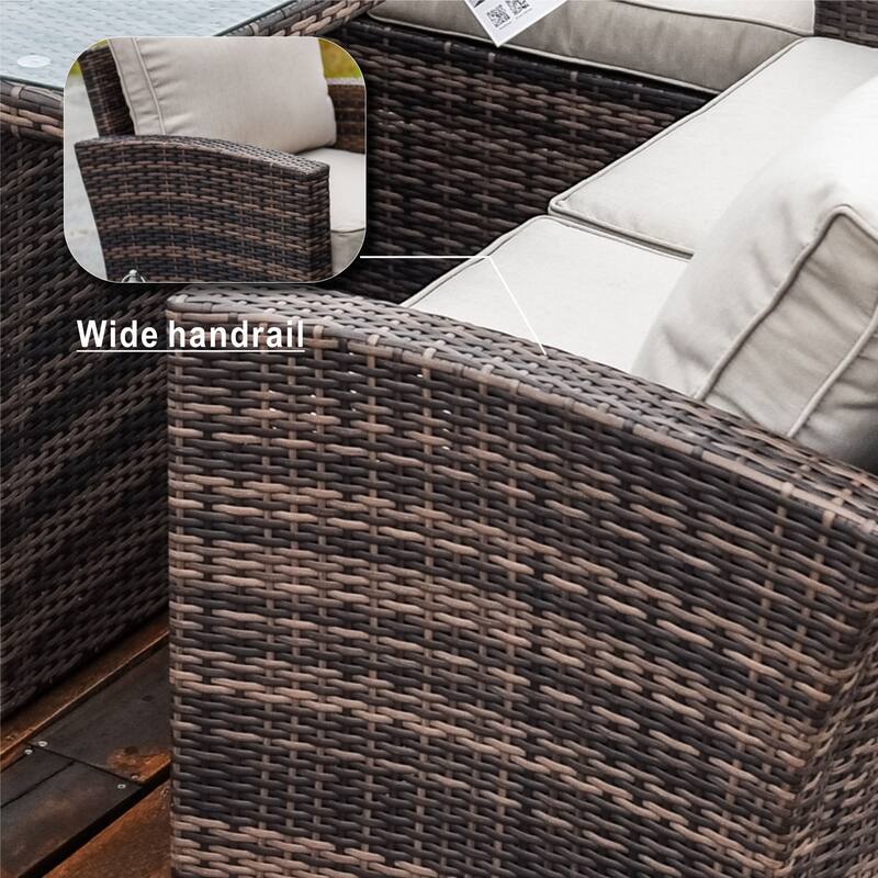 5-Piece Outdoor Wicker Patio Sofa Set with Adjustable Fire Pit Table and Storage Box
