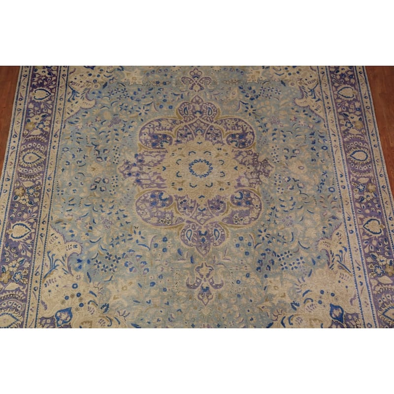 Floral Blue Medallion Tabriz Persian Area Rug Hand-Knotted Wool Carpet - 9'5"x 12'4"
