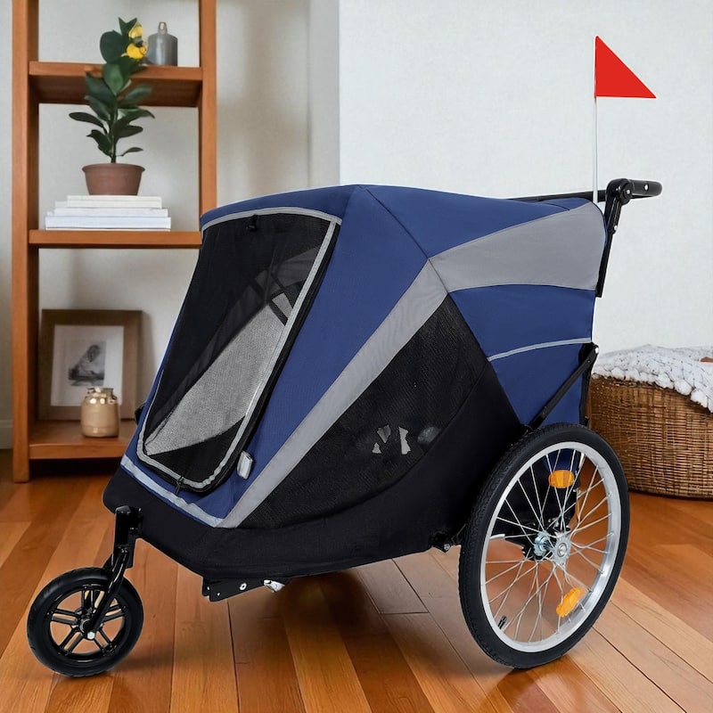 2-in-1 Pet Bike Trailer & Push Cart - 100LB Dog Carrier with Quick Release Wheels, Storage Bag & Safety Leash