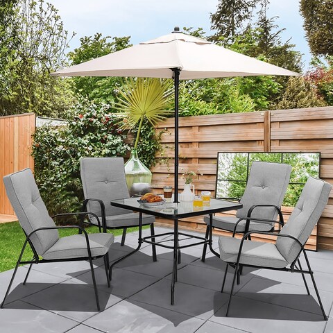 Gymax 6PCS Outdoor Dining Set Patio Table & Chair Furniture Set w/