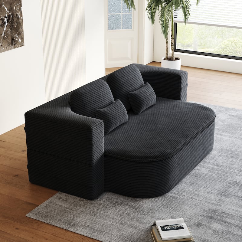 GDFStudio - Lysander Corduroy Foldable Sleeper Sofa Bed with Multi Functional Blanket