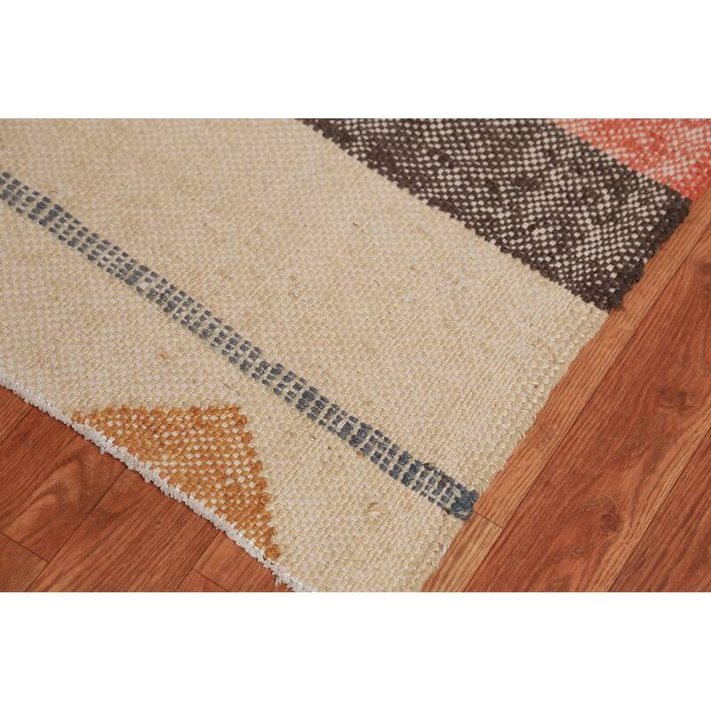 Hand Woven Oriental 100% Jute Carpet Southwestern Modern Beige & Ivories Kilim Area Rug - 11' 7'' X 9' 5''