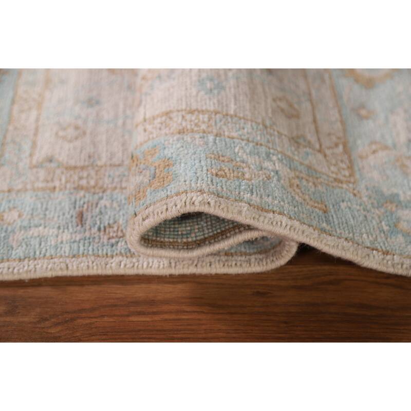 Hand Knotted Oriental 100% Wool Carpet Transitional Geometric Peach Oushak Area Rug - 2' 10'' X 1' 11''