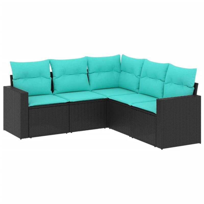 vidaXL 5/6 Piece Patio Sofa Set with Cushions Black Poly Rattan - 24.4" x 24.4" x 27.2"