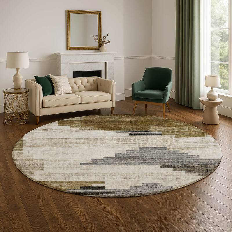 Premium Washable Super Soft Geo Global Mayfield Rug - 8' x 8' - Brown