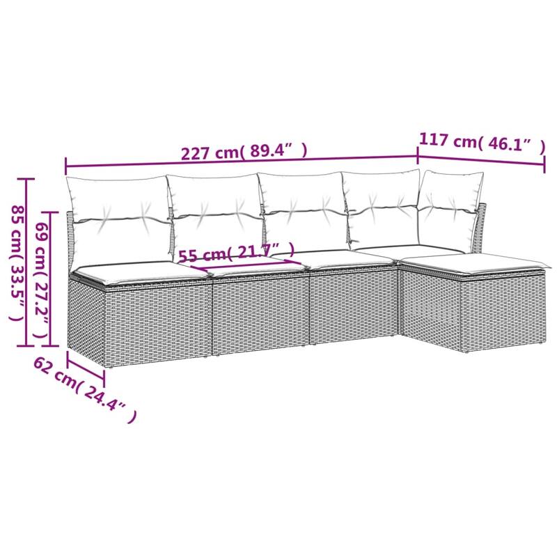 vidaXL Garden Sofa Set Brown, Cream White - 21.7 x 21.7 x 14.6