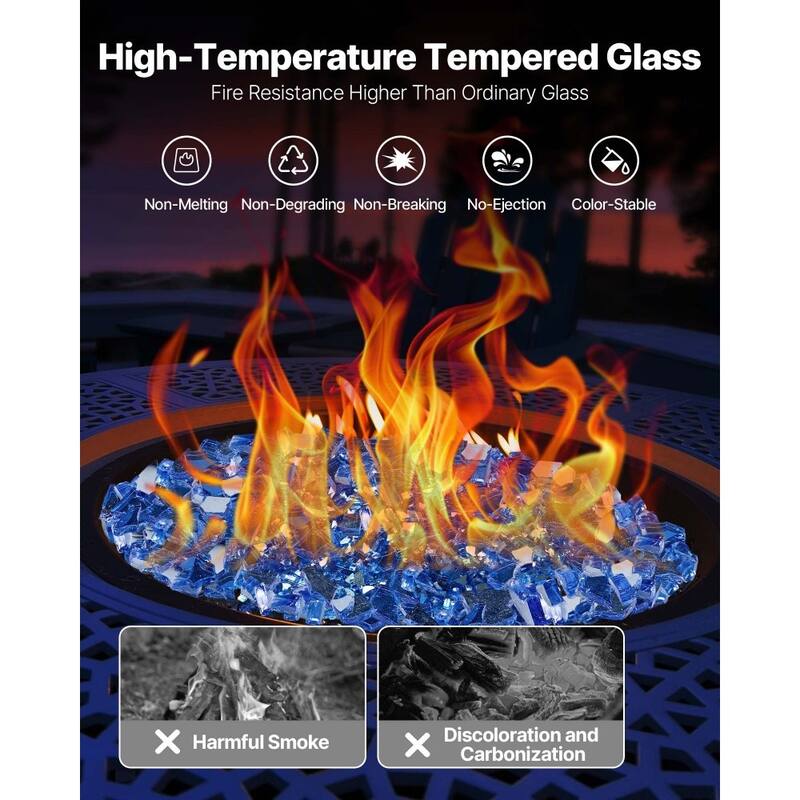 Cobalt Blue Tempered Crushed Fire Glass 10 lbs Heat Resistant - 1/4 inch