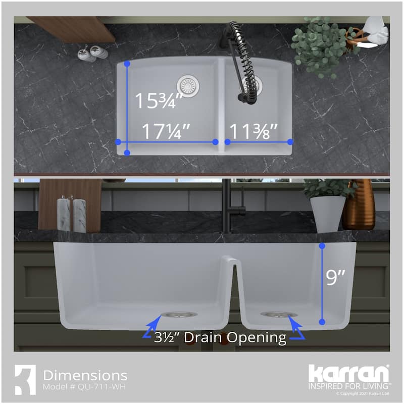 Karran USA QU-711 Quartz QU 32" Undermount Double Basin Quartz