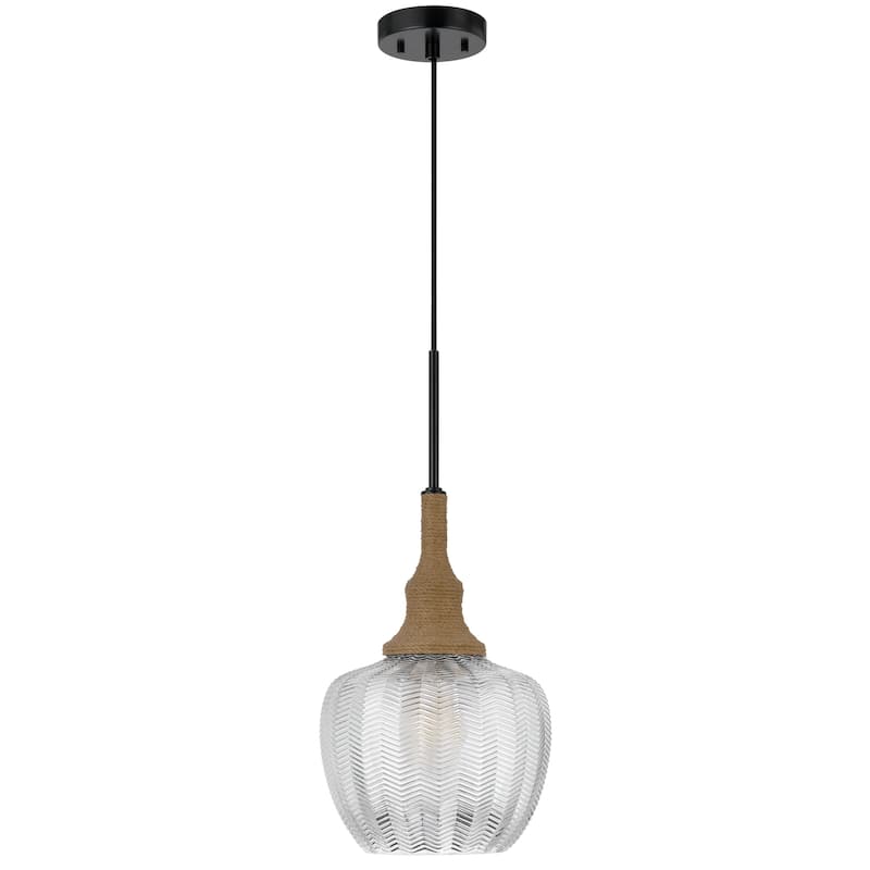 Pendant Light - 60W Glass Shade with Burlap Rope Accent - Farmhouse Lighting Fixture - 21