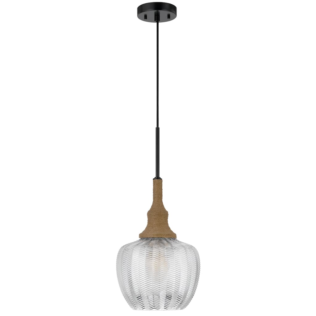 Pendant Light - 60W Glass Shade with Burlap Rope Accent - Farmhouse Lighting Fixture - 21