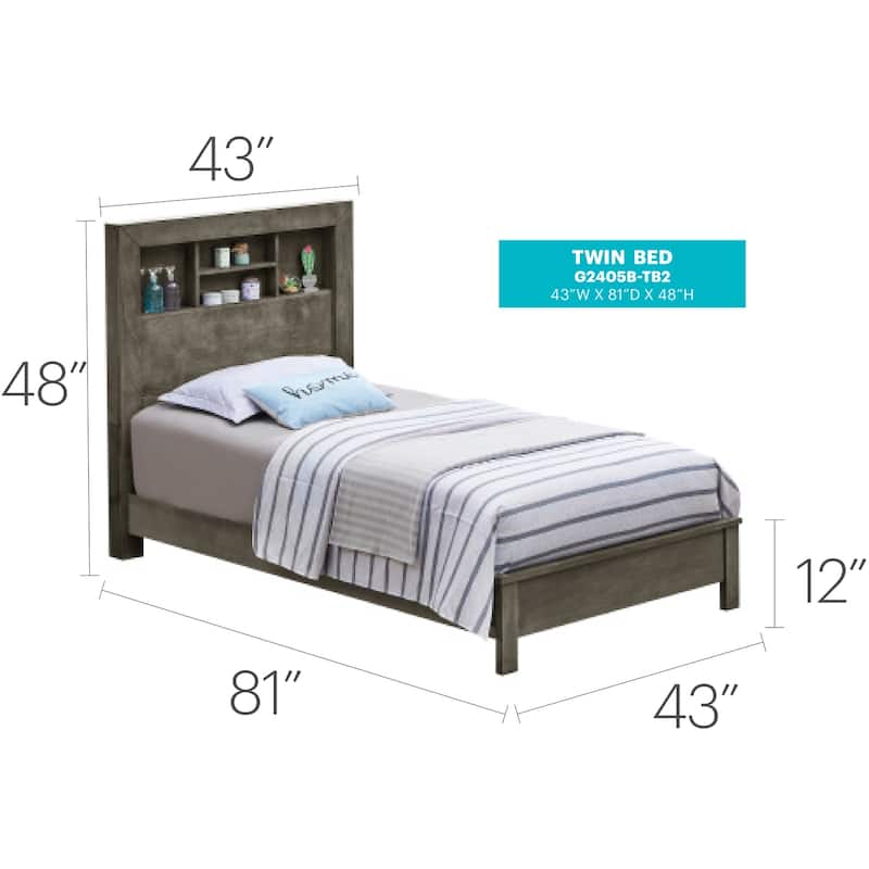 Twin Bed Retro Style Metal Frame Gray Relaxation Platform Bed