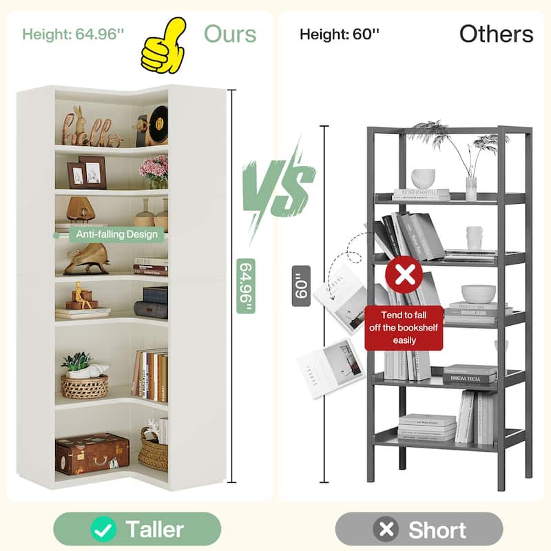 9-Tier Corner Shelf, 65" Tall Modern Corner Bookshelf Bookcase