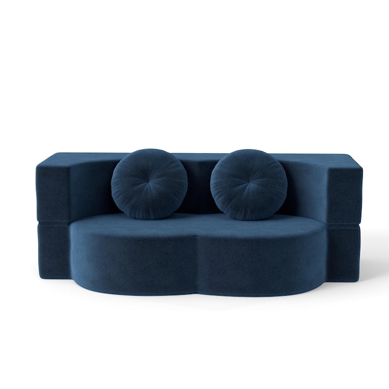 Modern Floor Sofa with 2 Pillows,Convertible Plush Corduroy Foam-Filled Sleeper Sofa Bed