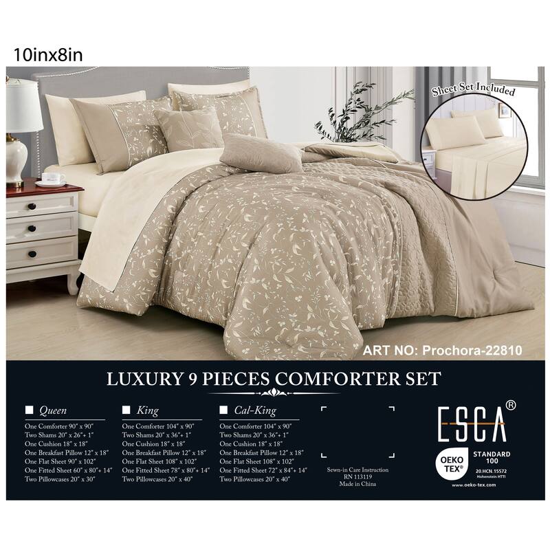 Shatex Prochora 9PC Bedding Comforter Set All-season Reversible Bed in a Bag