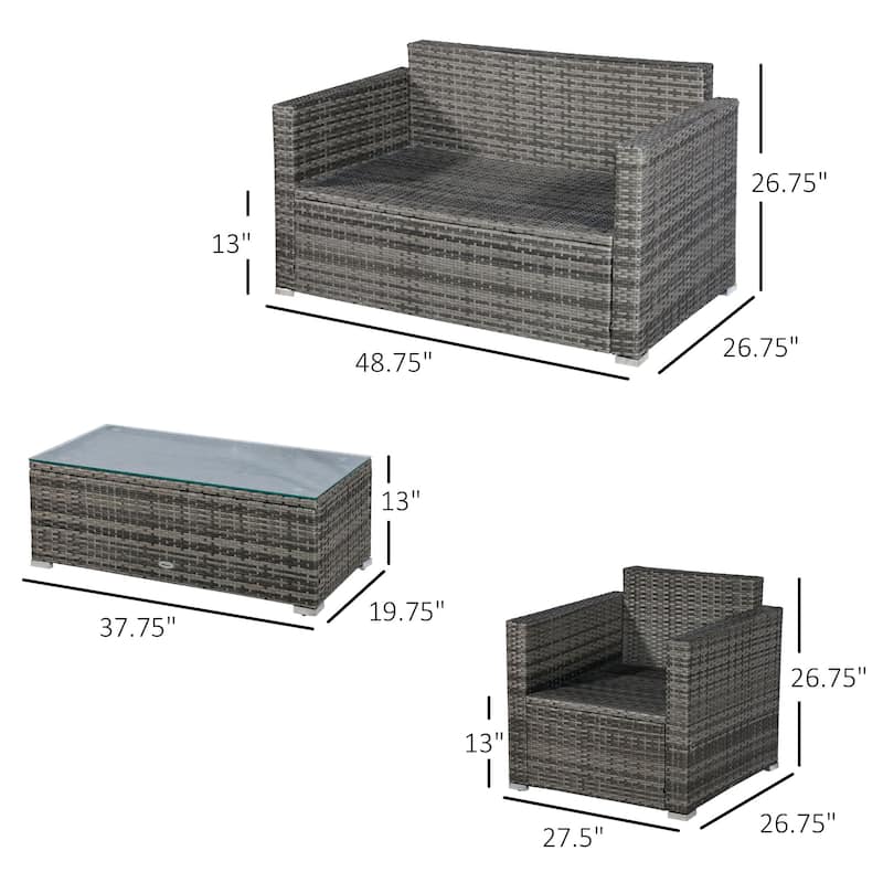 Outsunny 4-Piece Patio Furniture Set with Back Support, Thickly Cushioned PE Rattan Patio Furniture Set
