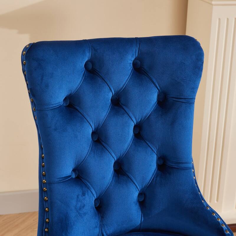 High-end Tufted Solid Wood Contemporary Velvet Upholstered Dining Chair with Golden Wooden Legs Nailhead Trim 2-Pcs Set