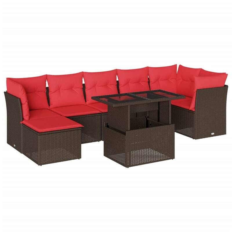 vidaXL 8 Piece Patio Sofa Set with Cushions Black/Brown/Gray Poly Rattan - 24.4 x 24.4 x 27.2