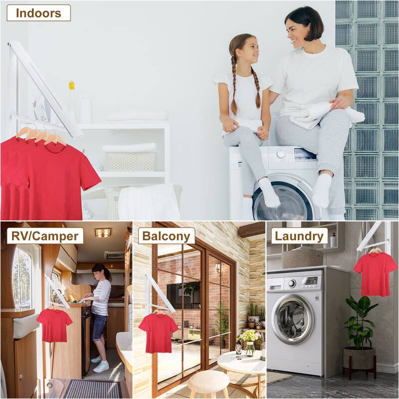 Retractable Clothes Rack, Wall Mounted Folding Clothes Hanger Drying Rack White