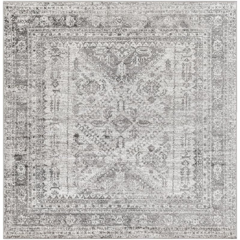 Livabliss Monte Carlo Updated Traditional Medallion Area Rug - Charcoal - Square - 6' 7" x 6' 7"