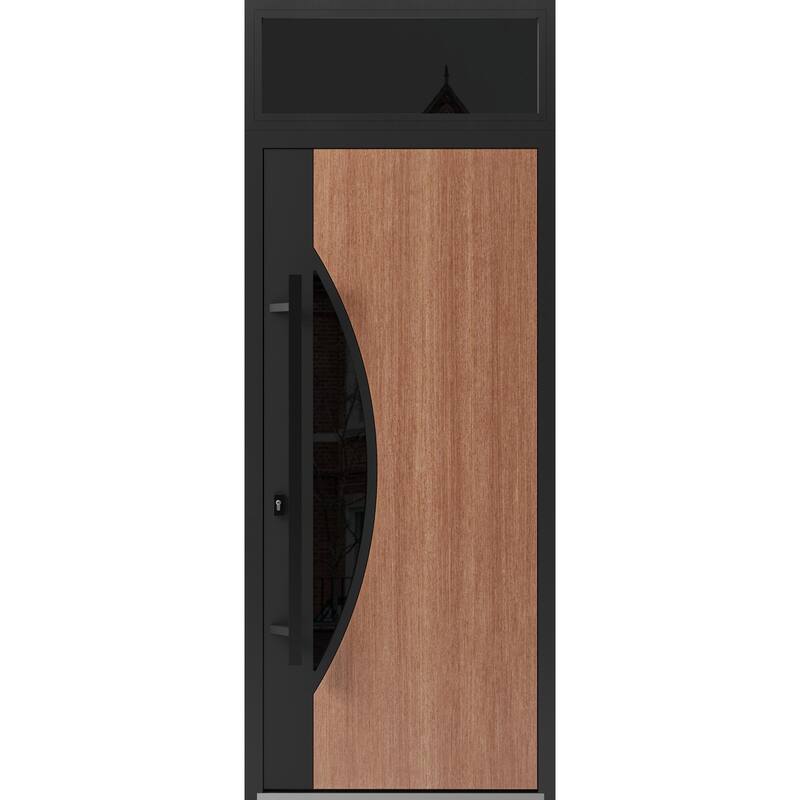 Front Exterior Prehung Steel Door Ronex 1077 Teak Entry Metal Painted W36xH80 Left hand Inswing - Taupe - 36 x 96